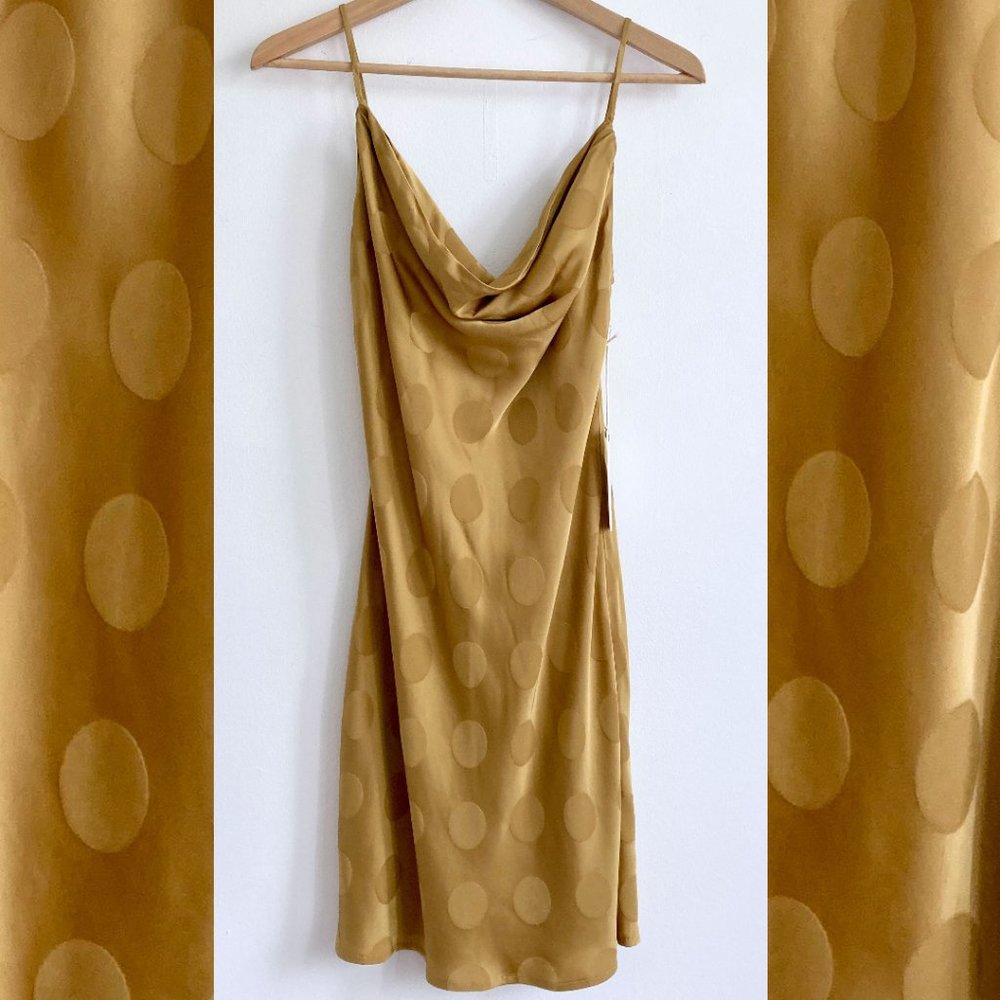 CAPULET Mini Slip Dress Gold Yellow Polka Dots Jacquard Satin Silk $200 Sz Med